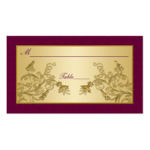 Plum Wine and Gold Floral Damask Placecards Business Cards