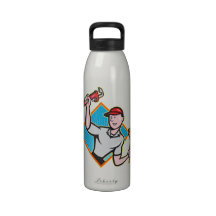 Plumber With Monkey Wrench And Plunger Cartoon Water Bottle
