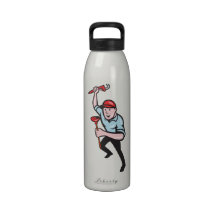 Plumber With Monkey Wrench And Plunger Cartoon Water Bottle