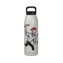 Plumber With Monkey Wrench And Plunger Cartoon Drinking Bottle