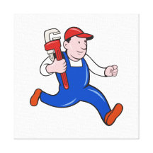 Plumber With Monkey Wrench Cartoon Gallery Wrap Canvas