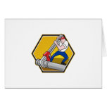 Plumber Worker With Adjustable Wrench Cartoon Greeting Card