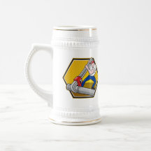 Plumber Worker With Adjustable Wrench Cartoon Coffee Mugs