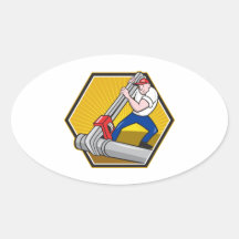 Plumber Worker With Adjustable Wrench Cartoon Sticker