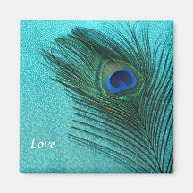 Plume bleue de paon d'Aqua métallique Aimants
