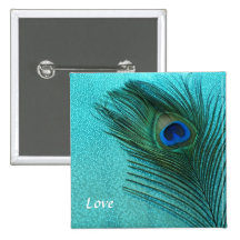 Plume bleue de paon d'Aqua métallique Badges