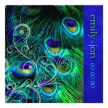 Plume/cobalt de paon de PixDezines+remous Cartons D'invitation
