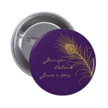 Plume de paon dans l'or et la prune badges