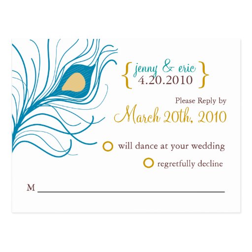 Plume de paon de carte postale de mariage de RSVP