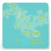 Plumeria on aqua blue invitations