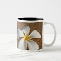 Plumeria on sandy beach, Maui, Hawaii, USA Mug