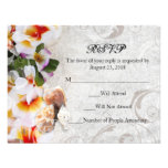 Plumeria Orchid Lei in the Sand RSVP Beach Wedding Personalized Announcements