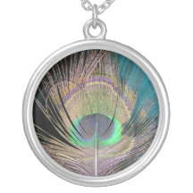 Plumes de paon sur le noir et la turquoise pendentif