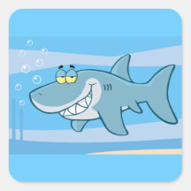 png_cartoon-shark-underwater Funny blue fish Square Sticker