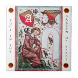 POET IN THE GARDEN OF BIRDMONOGRAM white red gem Ceramic Tile