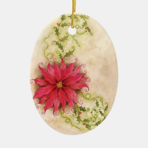 Poinsettia and Holly Ornament