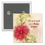 Poinsettia and Holly Solstice Button