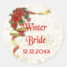 Poinsettia Bells Round Stickers