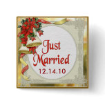 Poinsettia Bells Wedding Pinback Buttons