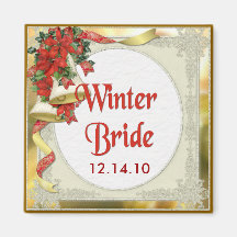 Poinsettia Bells Wedding Magnets