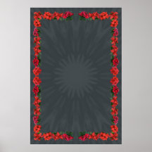 Poinsettia Border on Grey Radial Background Posters