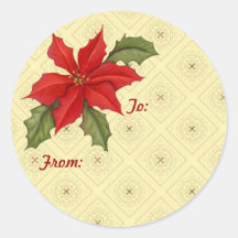Poinsettia Christmas gold Round Stickers