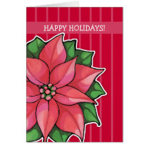 Poinsettia Joy red stripes Holiday Card