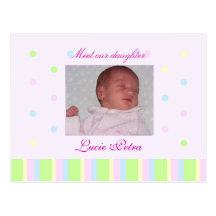 Points et faire-part de naissance de filles de pie carte postale