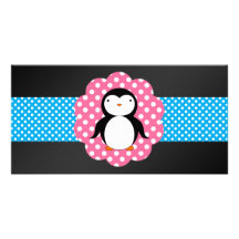 Pois de fantaisie de pingouin cartes de vœux avec photo