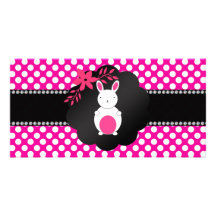 Pois de fantaisie de rose de lapin cartes de vœux avec photo