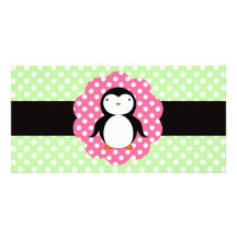 Pois de fantaisie de vert de pingouin photocarte personnalisée