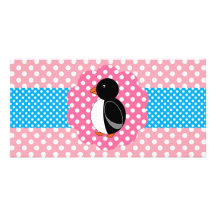 Pois mignon de rose de pingouin cartes de vœux avec photo