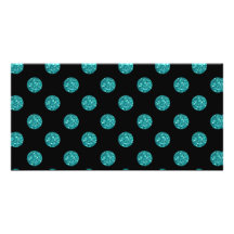 Pois noir de scintillement de turquoise cartes de vœux avec photo