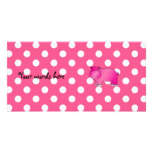 Pois rose de rose d'hippopotame cartes de vœux avec photo