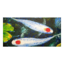 Poissons Tancho Kohaku de Koi Cartes De Vœux Avec Photo