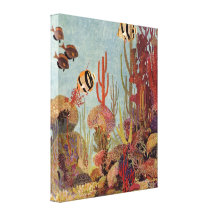 Poissons tropicaux vintages et corail dans l'océan toile tendue