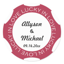 Poker chip lucky in love wedding favour label red
