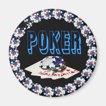 POKER WITH CARDS AND CHIPS REFRIGERATOR MAGNET