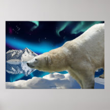 Polar Bear & Aurora Borealis 2 Wildlife Art Poster