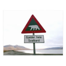 Polar bear crossing traffic sign post cards