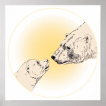 Polar Bear & Cub Art Print Wildlife Home Decor
