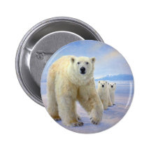 polar bear family on ice pinback button