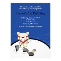 Polar Bear Hockey Sports Birthday Invitation