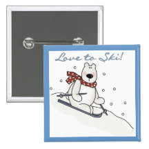Polar Bear Love to Ski T-shirts and Gifts Pinback Buttons