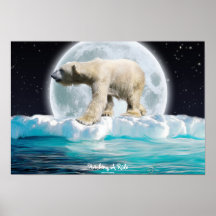 Polar Bear, Moon & Ice Floe Wildlife Art Poster