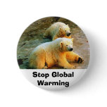 Polar Bear Stop Global Warming Button Pin