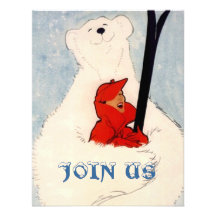 POLAR BEAR WOMAN'S SKIING BIRTHDAY PARTY INVITE