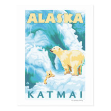 Polar Bears & Cub - Latouche, Alaska Postcard