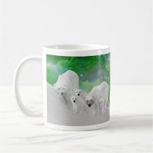 Polar Bears, cubs and northern lights Mugs