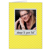 Polaroid photoframe on white & yellow polkadot greeting cards